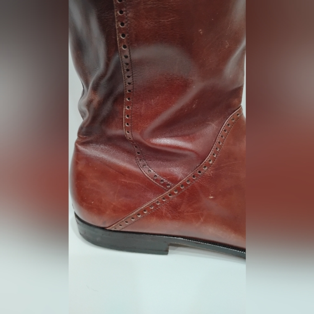 Salvatore Ferragamo Chestnut Brown Leather Tall Heeled Boots - Picture 14 of 16